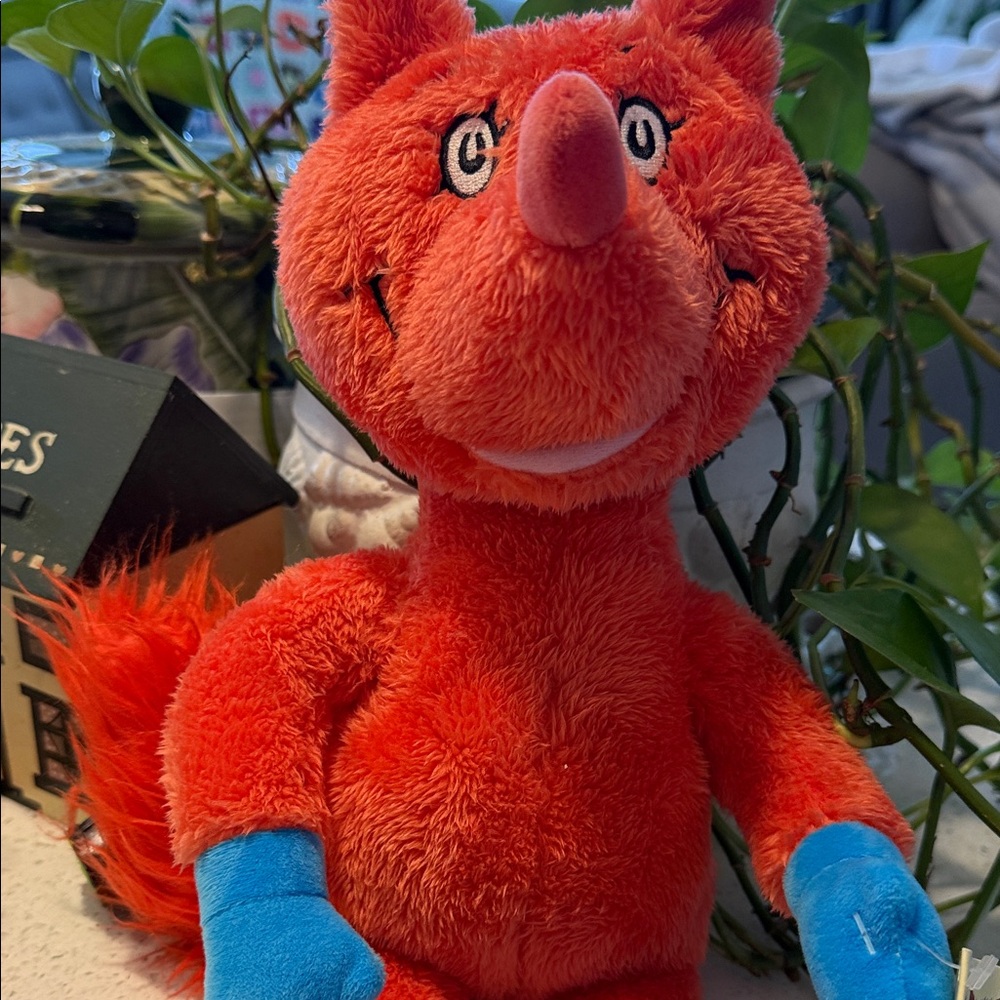 Dr Seuss Red Plush Toy with Blue Accents